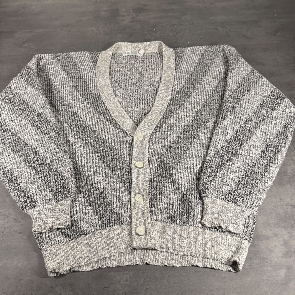 Vintage Cardigan‎ Sweater Mens Large Grey Chevron Marled Knit V-Neck USA Cobain